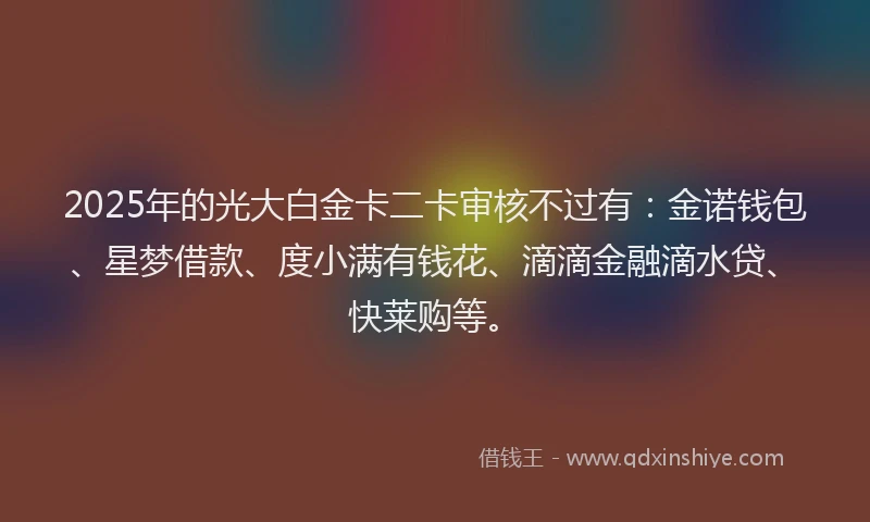2025年的光大白金卡二卡审核不过有：金诺钱包、星梦借款、度小满有钱花、滴滴金融滴水贷、快莱购等。