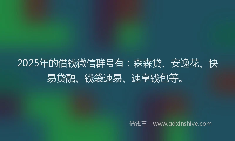 2025年的借钱微信群号有：森森贷、安逸花、快易贷融、钱袋速易、速享钱包等。