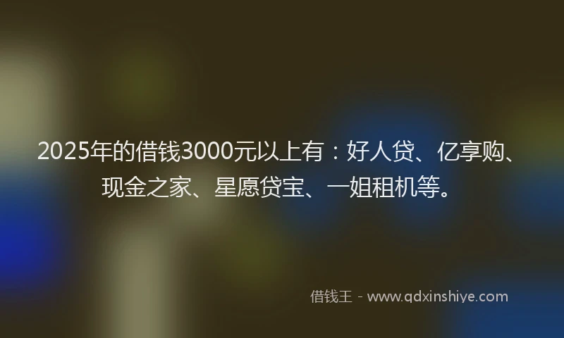 2025年的借钱3000元以上有：好人贷、亿享购、现金之家、星愿贷宝、一姐租机等。