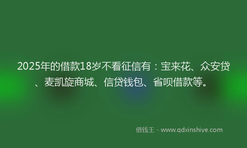 2025年的借款18岁不看征信有：宝来花、众安贷、麦凯旋商城、信贷钱包、省呗借款等。