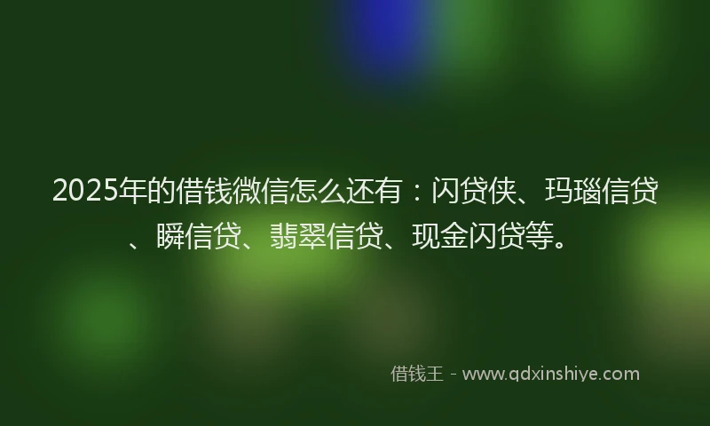 2025年的借钱微信怎么还有：闪贷侠、玛瑙信贷、瞬信贷、翡翠信贷、现金闪贷等。