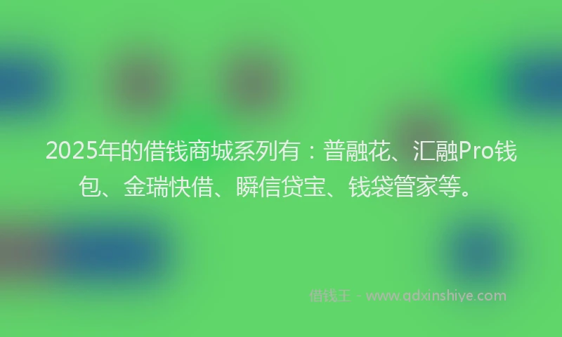 2025年的借钱商城系列有：普融花、汇融Pro钱包、金瑞快借、瞬信贷宝、钱袋管家等。