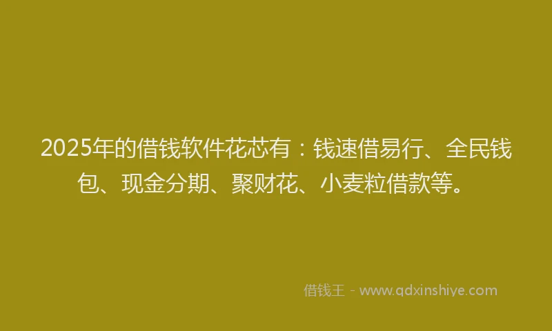 2025年的借钱软件花芯有：钱速借易行、全民钱包、现金分期、聚财花、小麦粒借款等。