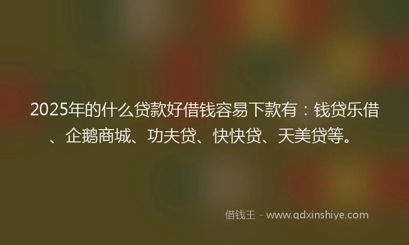 2025年的什么贷款好借钱容易下款有：钱贷乐借、企鹅商城、功夫贷、快快贷、天美贷等。