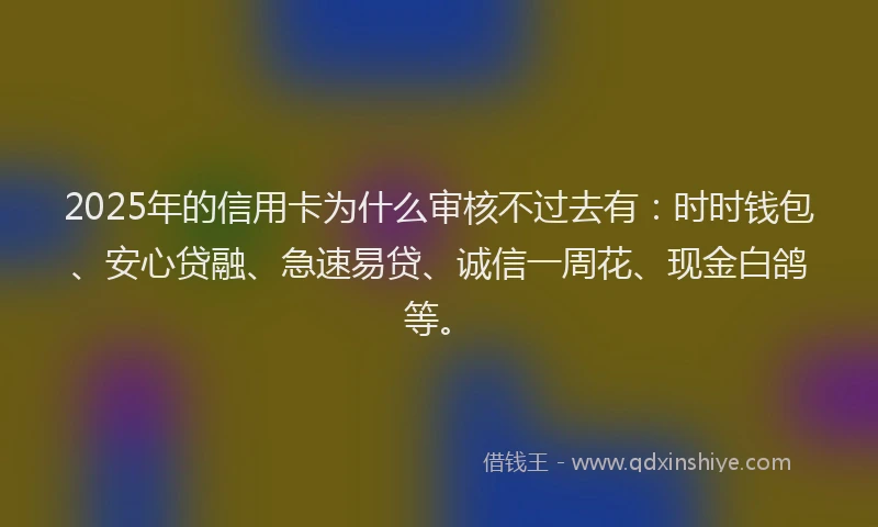 2025年的信用卡为什么审核不过去有：时时钱包、安心贷融、急速易贷、诚信一周花、现金白鸽等。