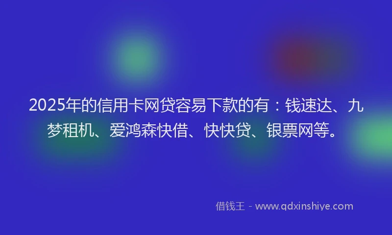 2025年的信用卡网贷容易下款的有：钱速达、九梦租机、爱鸿森快借、快快贷、银票网等。