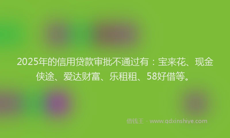 2025年的信用贷款审批不通过有：宝来花、现金侠途、爱达财富、乐租租、58好借等。