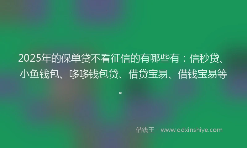 2025年的保单贷不看征信的有哪些有：信秒贷、小鱼钱包、哆哆钱包贷、借贷宝易、借钱宝易等。