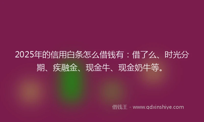 2025年的信用白条怎么借钱有：借了么、时光分期、疾融金、现金牛、现金奶牛等。