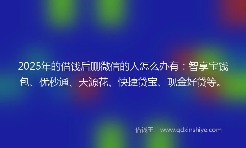 2025年的借钱后删微信的人怎么办有：智享宝钱包、优秒通、天源花、快捷贷宝、现金好贷等。