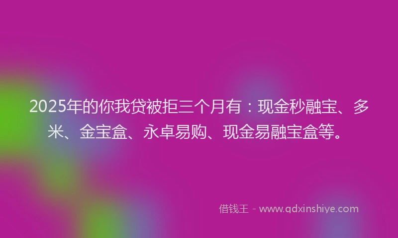 2025年的你我贷被拒三个月有：现金秒融宝、多米、金宝盒、永卓易购、现金易融宝盒等。