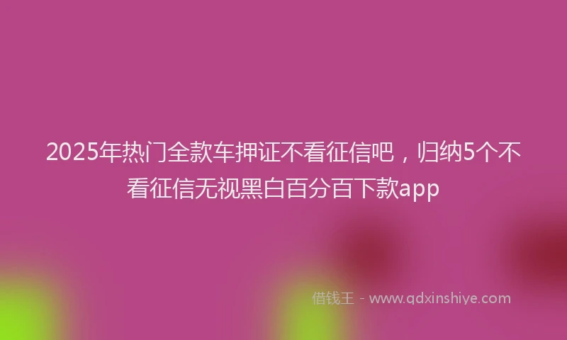 2025年热门全款车押证不看征信吧，归纳5个不看征信无视黑白百分百下款app