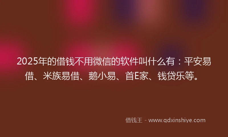 2025年的借钱不用微信的软件叫什么有：平安易借、米族易借、鹅小易、首E家、钱贷乐等。