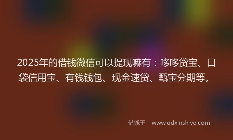 2025年的借钱微信可以提现嘛有：哆哆贷宝、口袋信用宝、有钱钱包、现金速贷、甄宝分期等。