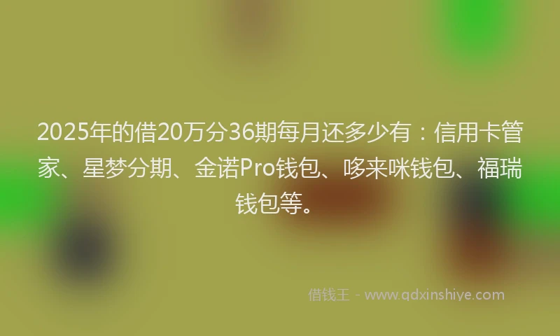 2025年的借20万分36期每月还多少有：信用卡管家、星梦分期、金诺Pro钱包、哆来咪钱包、福瑞钱包等。