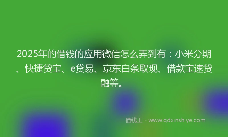 2025年的借钱的应用微信怎么弄到有：小米分期、快捷贷宝、e贷易、京东白条取现、借款宝速贷融等。