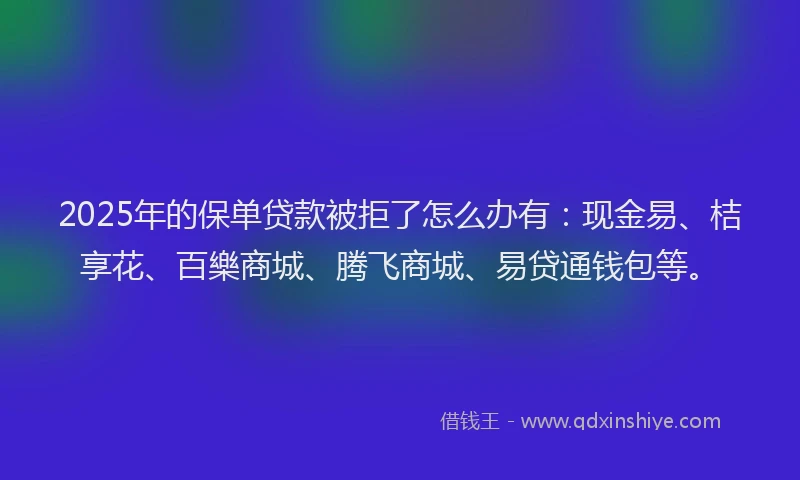 2025年的保单贷款被拒了怎么办有：现金易、桔享花、百樂商城、腾飞商城、易贷通钱包等。