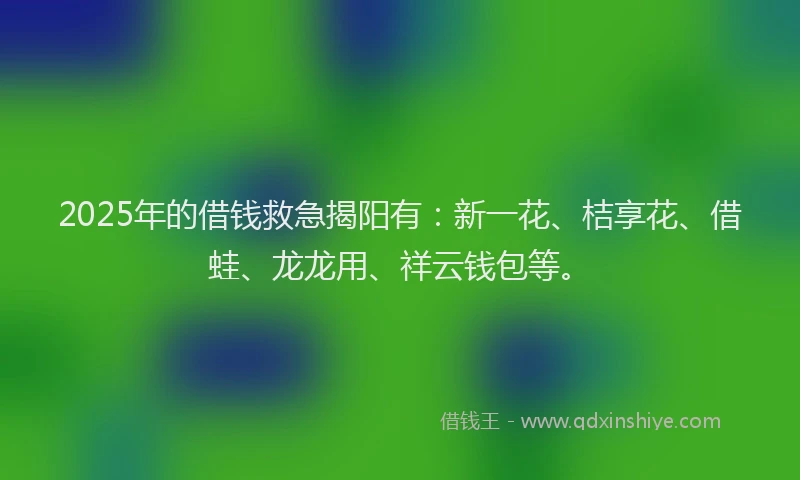 2025年的借钱救急揭阳有：新一花、桔享花、借蛙、龙龙用、祥云钱包等。