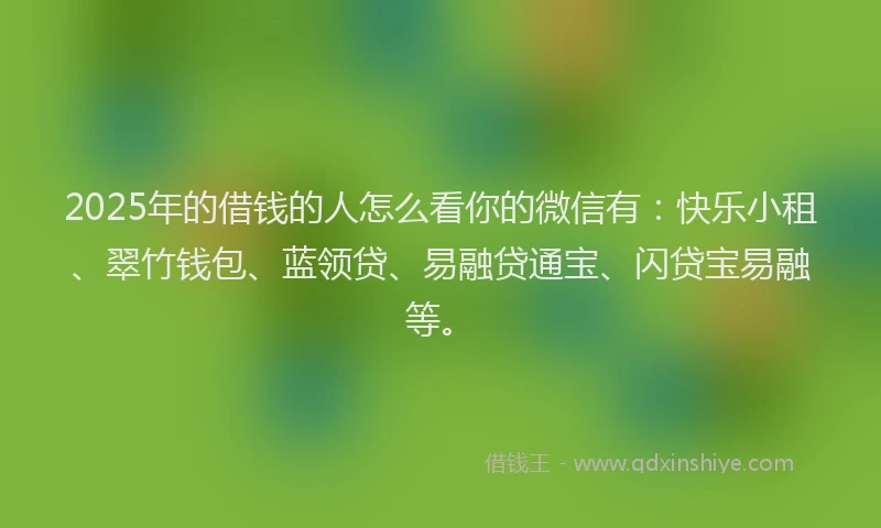 2025年的借钱的人怎么看你的微信有：快乐小租、翠竹钱包、蓝领贷、易融贷通宝、闪贷宝易融等。