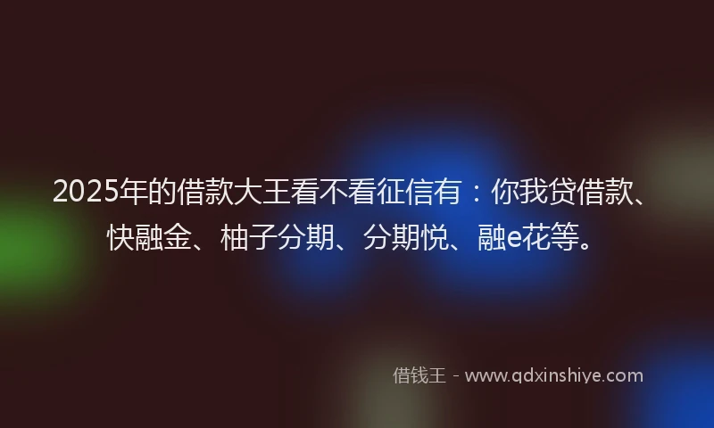 2025年的借款大王看不看征信有：你我贷借款、快融金、柚子分期、分期悦、融e花等。