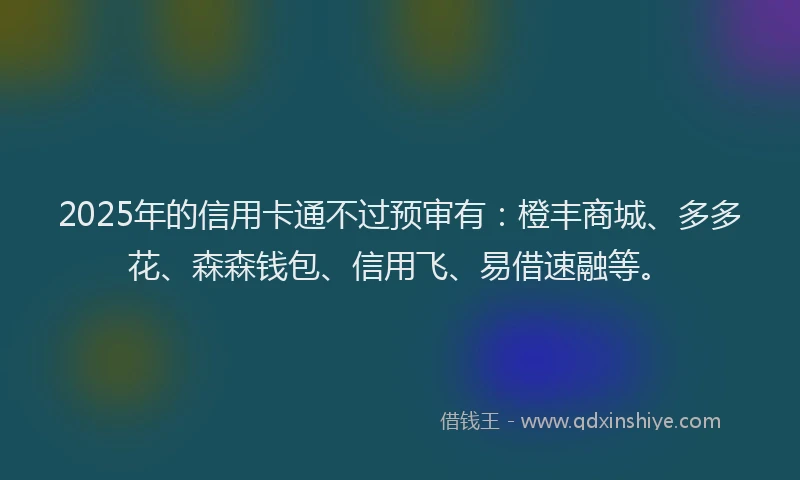 2025年的信用卡通不过预审有：橙丰商城、多多花、森森钱包、信用飞、易借速融等。