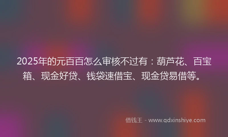 2025年的元百百怎么审核不过有：葫芦花、百宝箱、现金好贷、钱袋速借宝、现金贷易借等。