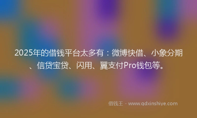 2025年的借钱平台太多有：微博快借、小象分期、信贷宝贷、闪用、翼支付Pro钱包等。