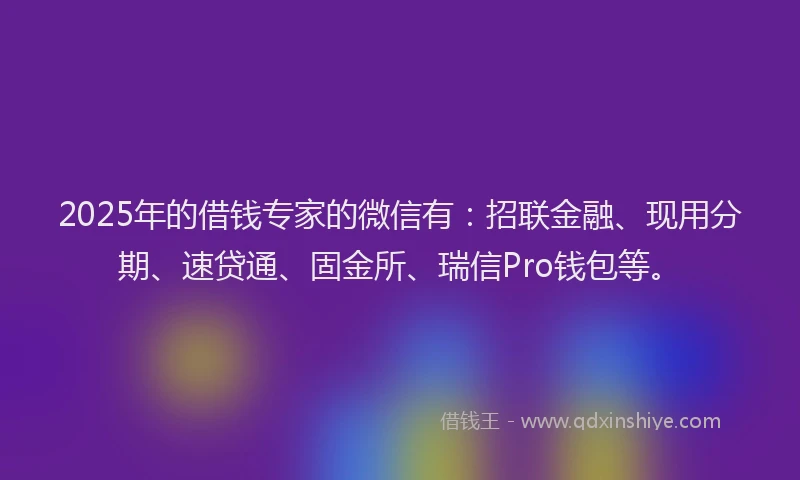 2025年的借钱专家的微信有：招联金融、现用分期、速贷通、固金所、瑞信Pro钱包等。