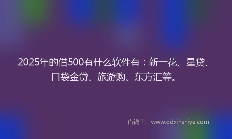 2025年的借500有什么软件有：新一花、星贷、口袋金贷、旅游购、东方汇等。