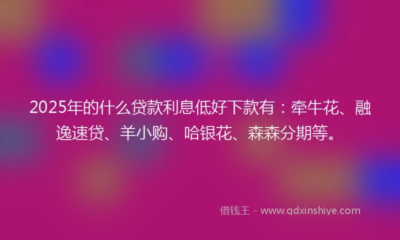 2025年的什么贷款利息低好下款有：牵牛花、融逸速贷、羊小购、哈银花、森森分期等。