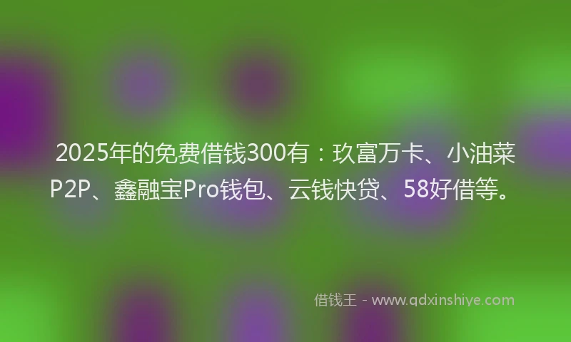 2025年的免费借钱300有：玖富万卡、小油菜P2P、鑫融宝Pro钱包、云钱快贷、58好借等。