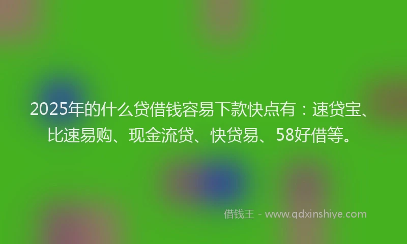 2025年的什么贷借钱容易下款快点有：速贷宝、比速易购、现金流贷、快贷易、58好借等。