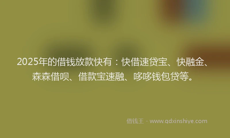2025年的借钱放款快有：快借速贷宝、快融金、森森借呗、借款宝速融、哆哆钱包贷等。