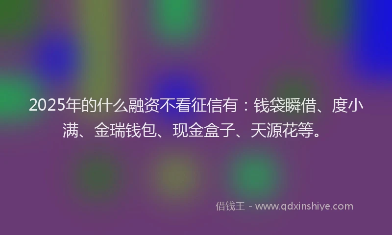 2025年的什么融资不看征信有：钱袋瞬借、度小满、金瑞钱包、现金盒子、天源花等。