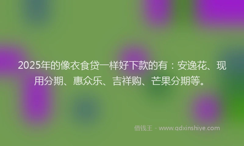 2025年的像衣食贷一样好下款的有：安逸花、现用分期、惠众乐、吉祥购、芒果分期等。