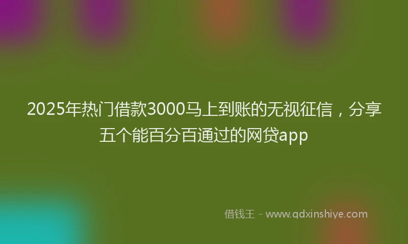 2025年热门借款3000马上到账的无视征信，分享五个能百分百通过的网贷app