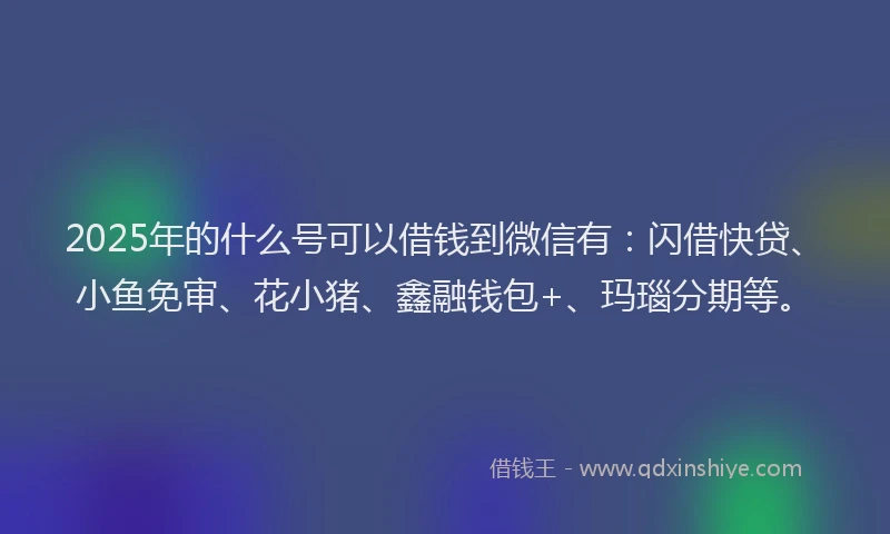 2025年的什么号可以借钱到微信有：闪借快贷、小鱼免审、花小猪、鑫融钱包+、玛瑙分期等。