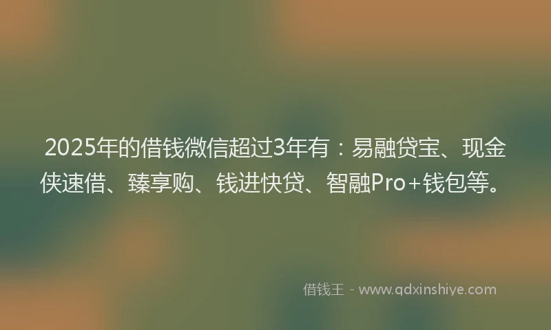 2025年的借钱微信超过3年有：易融贷宝、现金侠速借、臻享购、钱进快贷、智融Pro+钱包等。