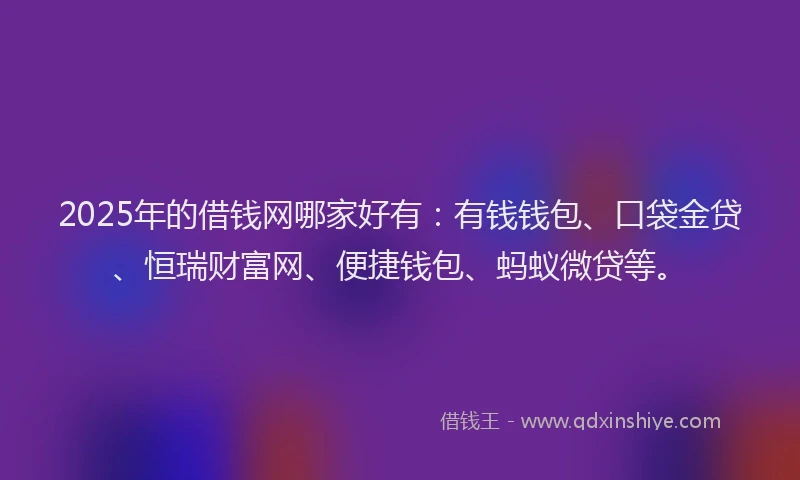2025年的借钱网哪家好有：有钱钱包、口袋金贷、恒瑞财富网、便捷钱包、蚂蚁微贷等。