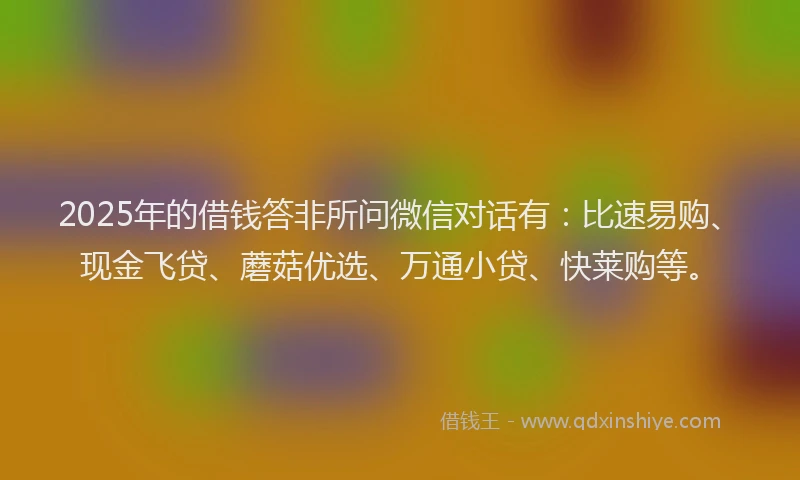 2025年的借钱答非所问微信对话有：比速易购、现金飞贷、蘑菇优选、万通小贷、快莱购等。