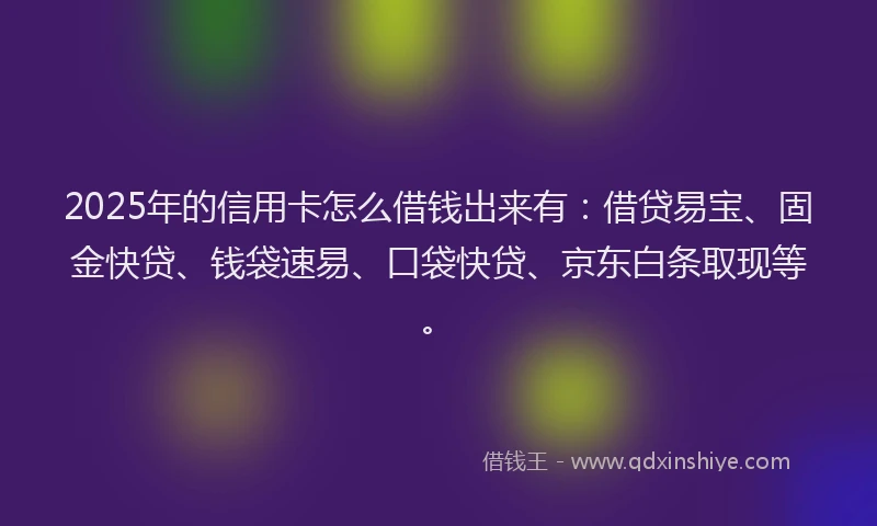 2025年的信用卡怎么借钱出来有：借贷易宝、固金快贷、钱袋速易、口袋快贷、京东白条取现等。