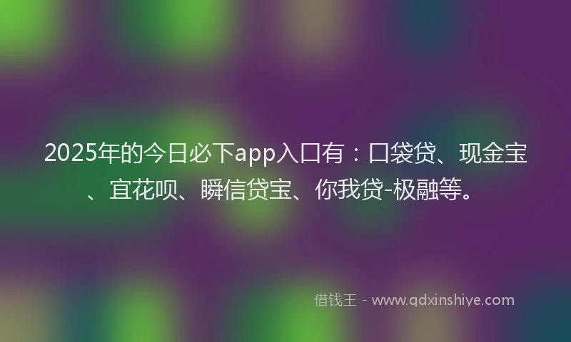2025年的今日必下app入口有：口袋贷、现金宝、宜花呗、瞬信贷宝、你我贷-极融等。