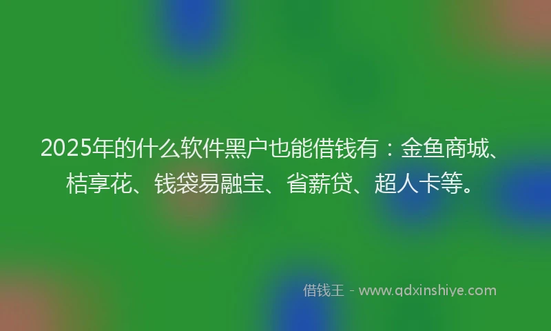 2025年的什么软件黑户也能借钱有：金鱼商城、桔享花、钱袋易融宝、省薪贷、超人卡等。
