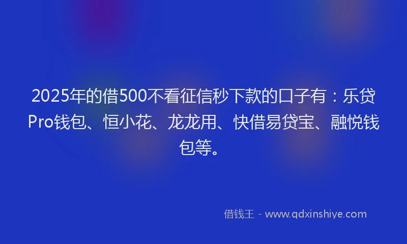 2025年的借500不看征信秒下款的口子有：乐贷Pro钱包、恒小花、龙龙用、快借易贷宝、融悦钱包等。