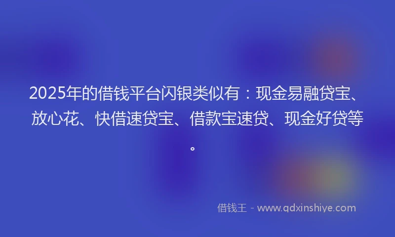 2025年的借钱平台闪银类似有：现金易融贷宝、放心花、快借速贷宝、借款宝速贷、现金好贷等。