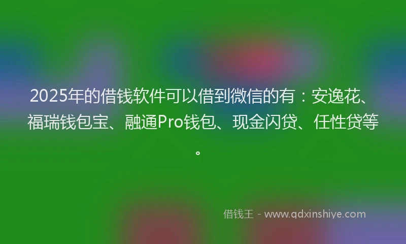 2025年的借钱软件可以借到微信的有：安逸花、福瑞钱包宝、融通Pro钱包、现金闪贷、任性贷等。
