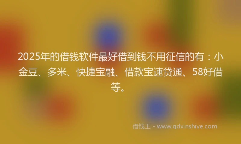 2025年的借钱软件最好借到钱不用征信的有:小金豆、多米、快捷宝融、借款宝速贷通、58好借等。