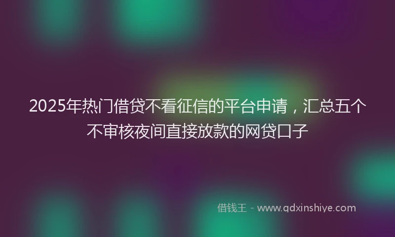 2025年热门借贷不看征信的平台申请，汇总五个不审核夜间直接放款的网贷口子