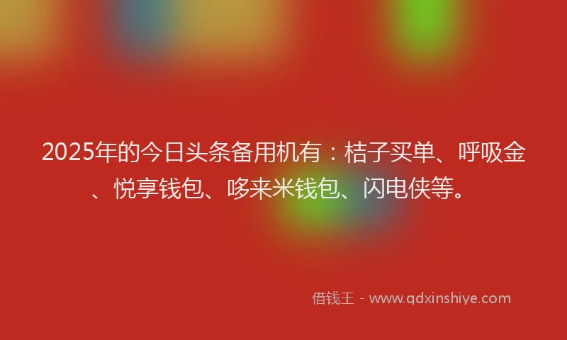 2025年的今日头条备用机有：桔子买单、呼吸金、悦享钱包、哆来米钱包、闪电侠等。