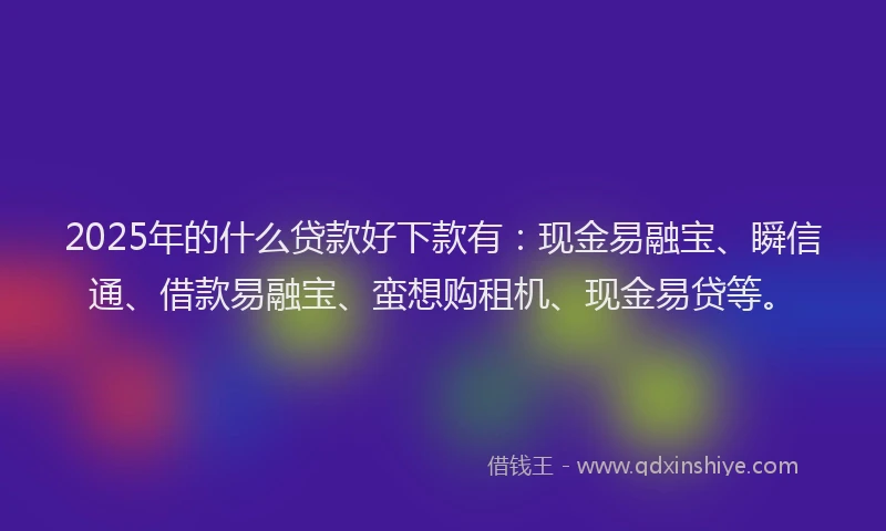 2025年的什么贷款好下款有：现金易融宝、瞬信通、借款易融宝、蛮想购租机、现金易贷等。